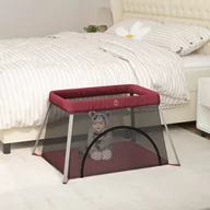 Łóżeczka i kojce - vidaXL Kojec dla dziecka z materacem, czerwony, lniana tkanina - miniaturka - grafika 1