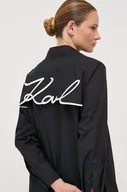 Koszule damskie - Karl Lagerfeld koszula bawełniana damska kolor czarny regular z kołnierzykiem klasycznym - miniaturka - grafika 1