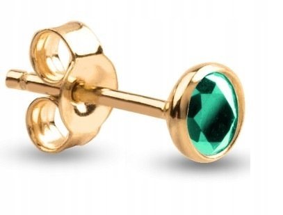 KLASYCZNY ZŁOTY POJEDYNCZY KOLCZYK Z ZIELONYM KAMIENIEM 8KT 333