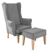 Taborety i hokery - -8% z kodem AUTUMN - Zestaw: pufa Uszak + fotel Uszak gładki szary, wygodny, do salonu, tapicerowany - miniaturka - grafika 1