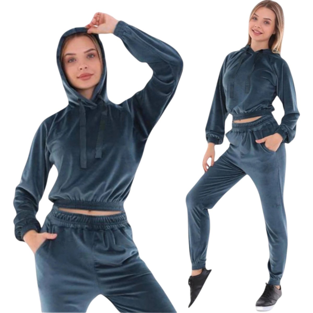 WYGODNY KOMPLET DRESOWY WELUROWY DRES DAMSKI TURKUSOWY DUŻY ROZMIAR XL