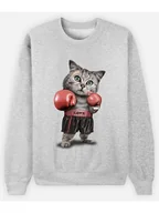 Bluzy damskie - WOOOP Bluza "Boxing Cat" w kolorze szarym - miniaturka - grafika 1