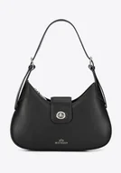 Torebki damskie - Skórzana torebka na ramię z odpinanym paskiem czarno - srebrna - miniaturka - grafika 1