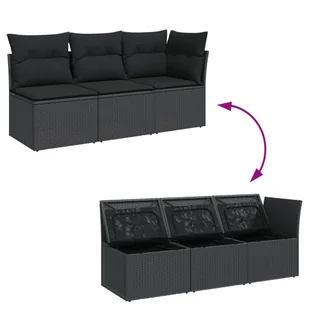 Sofa ogrodowa z poduszkami, 3-osobowa, czarna, polirattan Lumarko! - Sofy ogrodowe - miniaturka - grafika 6