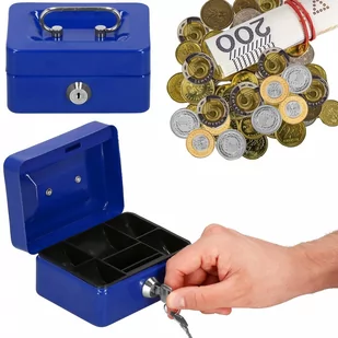 Kasetka Na Pieniądze Metalowa 12,5X9,5X6,5 Cm Sejf Niebieski - Pudła i kartony archiwizacyjne - miniaturka - grafika 1
