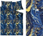 Pościel - Greno Pościel satynowa 140x200 Galaxy granatowa złota mozajka z jedną poszewką Gold Line 1 - miniaturka - grafika 1
