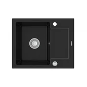 Zlewozmywaki - Mexen Enzo zlewozmywak granitowy 1-komorowy z krótkim ociekaczem 576 x 465 mm, czarny/srebrny metalik - 6506571005-73 - miniaturka - grafika 1