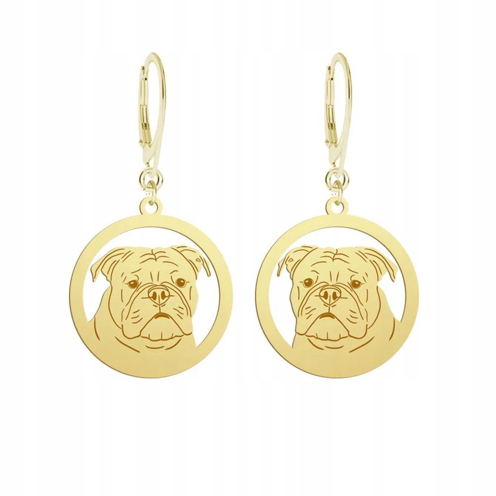 Kolczyki Złote z psem rasy Continental Bulldog 925 Prezent GRAWER GRATIS