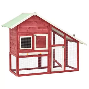 shumee Domek dla królika czerwono biały 140x63x120 cm drewno jodłowe - Klatki dla gryzoni - miniaturka - grafika 1