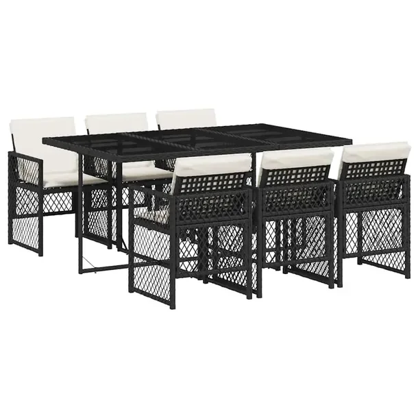 Zestaw mebli ogrodowych rattanowych czarny 165x106x73 + 6 krzeseł 50,5x54x