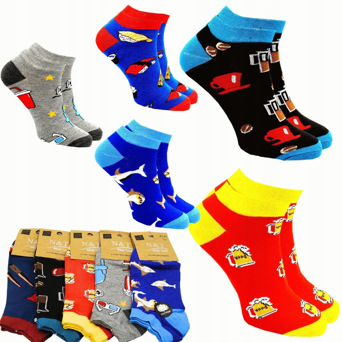 5x SKARPETY MĘSKIE BAWEŁNIANE SKARPETKI KRÓTKIE KOLOROWE STOPKI 43-46