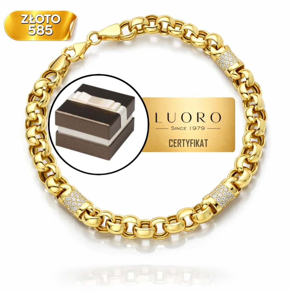 BRANSOLETKA ZŁOTA 585 14K SPLOT ROLO CYRKONIA 18,5 CM ELEGANCKA