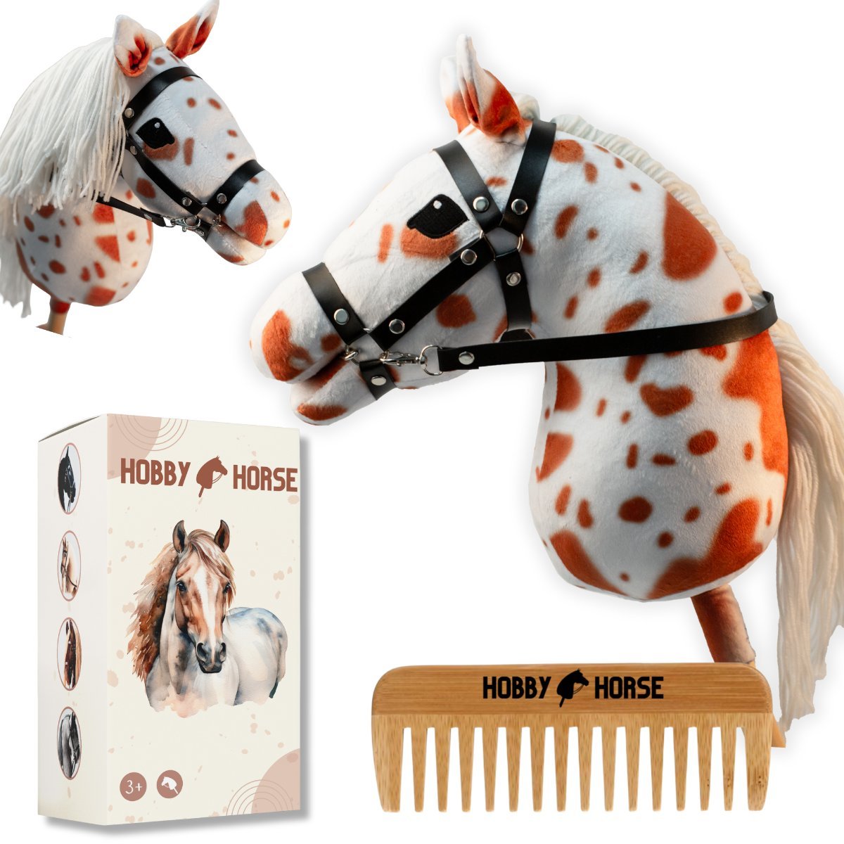 Hobby Horse Koń na Kiju Konik Głowa Konia Biało Rudy + Grzebień + Pudełko [m-Horse8-P]