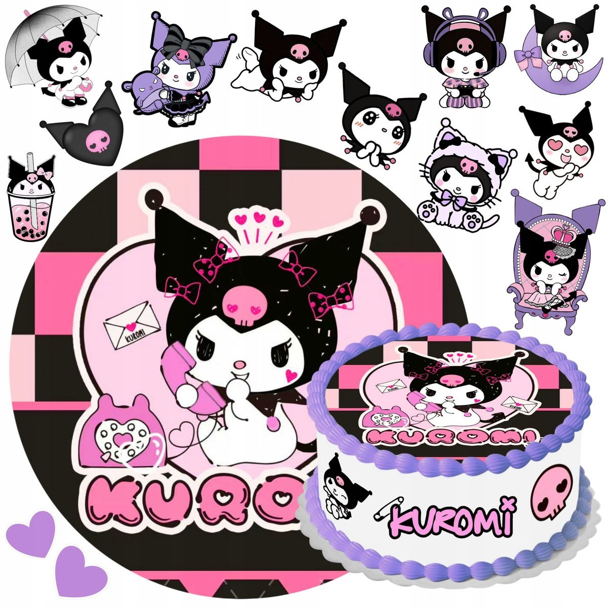 OPŁATEK NA TORT KUROMI + TEKST + POSTACIE JADALNA DEKORACJA