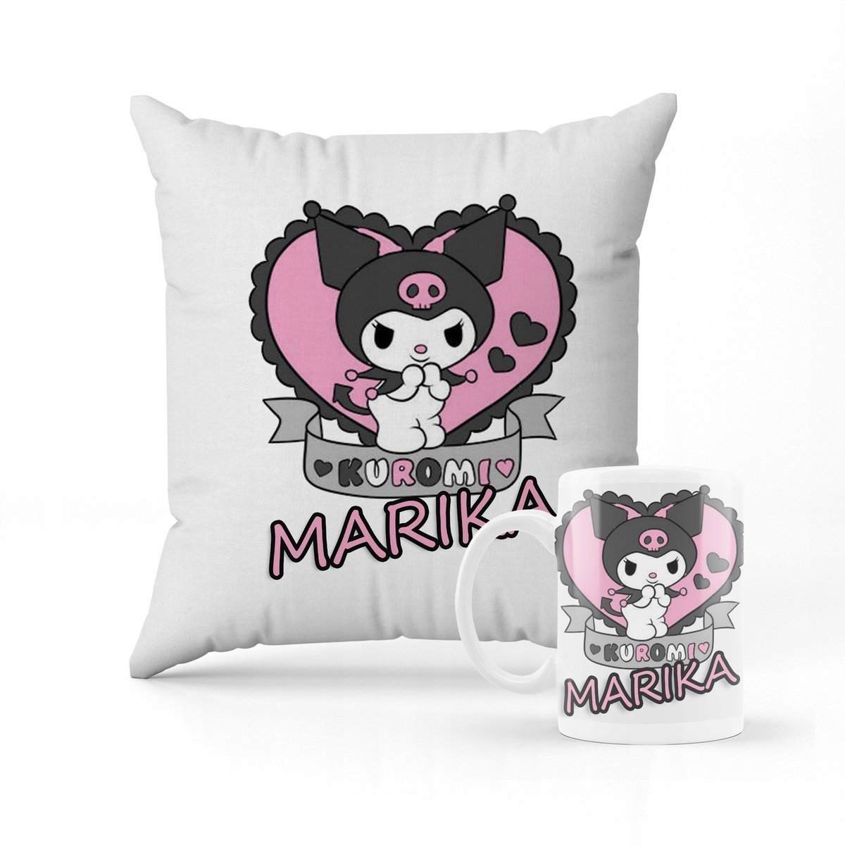 ZESTAW PODUSZKA + KUBEK PREZENT DLA DZIECKA KUROMI HELLO KITTY + IMIĘ #20