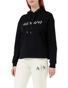 Bluzy damskie - Armani Exchange Damska bluza z kapturem French Terry Armani Studded Logo, czarny, M - miniaturka - grafika 1