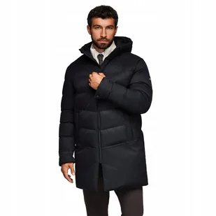 Długa pikowana kurtka męska z kapturem - czarna V1 OM-JALJ-0264 rozmiar M - Kurtki męskie - miniaturka - grafika 1
