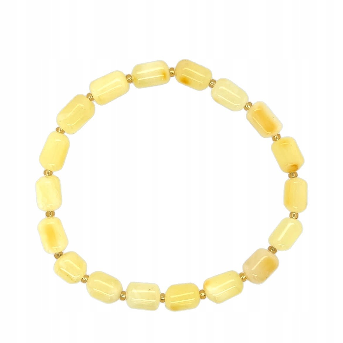 Bransoletka BURSZTYNOWA na gumce mleczna wałek bursztyn bałtycki