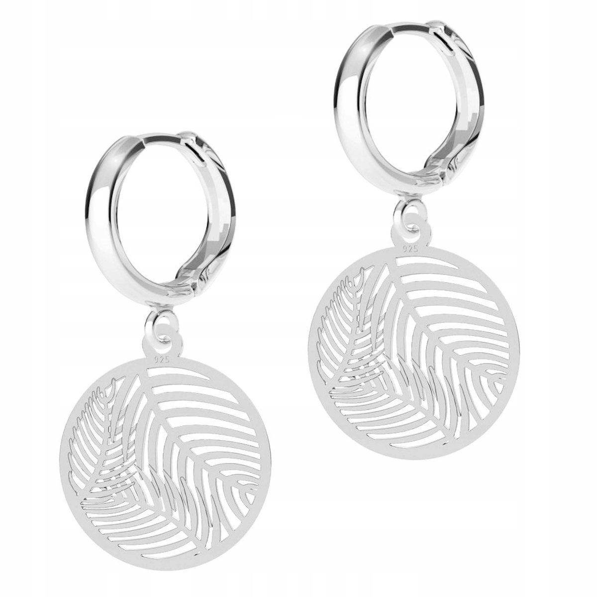 Kolczyki Srebrne Okrągłe Blaszki z Liśćmi Palmy Liść Palma SREBRO 925