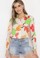 Koszule damskie - Beżowo-Zielona Koszula z Bawełny w Abstrakcyjny Kwiatowy Print Bellamist - miniaturka - grafika 1