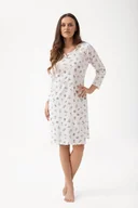 Bielizna nocna - Koszula damska LUNA kod 271 ecru kakaowa prążki botaniczny nadruk M - miniaturka - grafika 1