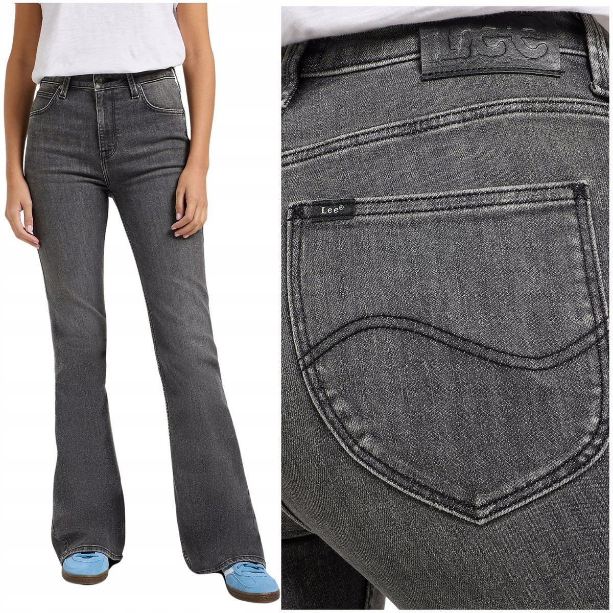 Lee Breese flare wysokie szare damskie spodnie jeansowe dzwony W32 L31