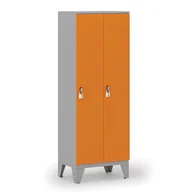 Szafki BHP - Drewniana szafa ubraniowa, obniżona, 2-drzwiowa, 1660 x 600 x 400 mm, zamek obrotowy, szary/pomarańczowy - miniaturka - grafika 1