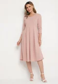 Sukienki - Jasnoróżowa Rozkloszowana Sukienka z Rękawem 3/4 Nomiel - miniaturka - grafika 1