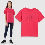 Koszulki dla dziewczynek - Koszulka Dziewczęca 4F T-shirt Oversize Różowa 4FJWSS25TTSHF2327 Różowy 146 - miniaturka - grafika 1