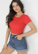 Koszulki i topy damskie - Czerwony Dopasowany T-shirt o Skróconym Fasonie Narela - miniaturka - grafika 1