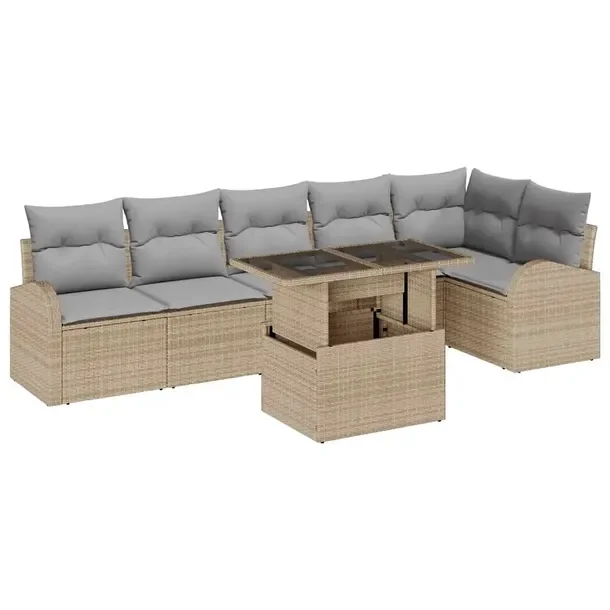 Zestaw 4-częściowy modułowy sofa ogrodowa z polirattanu beżowego, poduszki