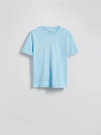 Koszulki i topy damskie - Reserved - T-shirt regular z merceryzowanej bawełny - jasnoturkusowy - miniaturka - grafika 1