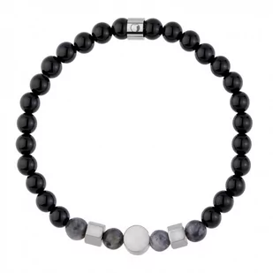 Koraliki czarnego onyksu i szary larvikit męska bransoletka z kamieniami - Manoki - Bransolety męskie - miniaturka - grafika 1