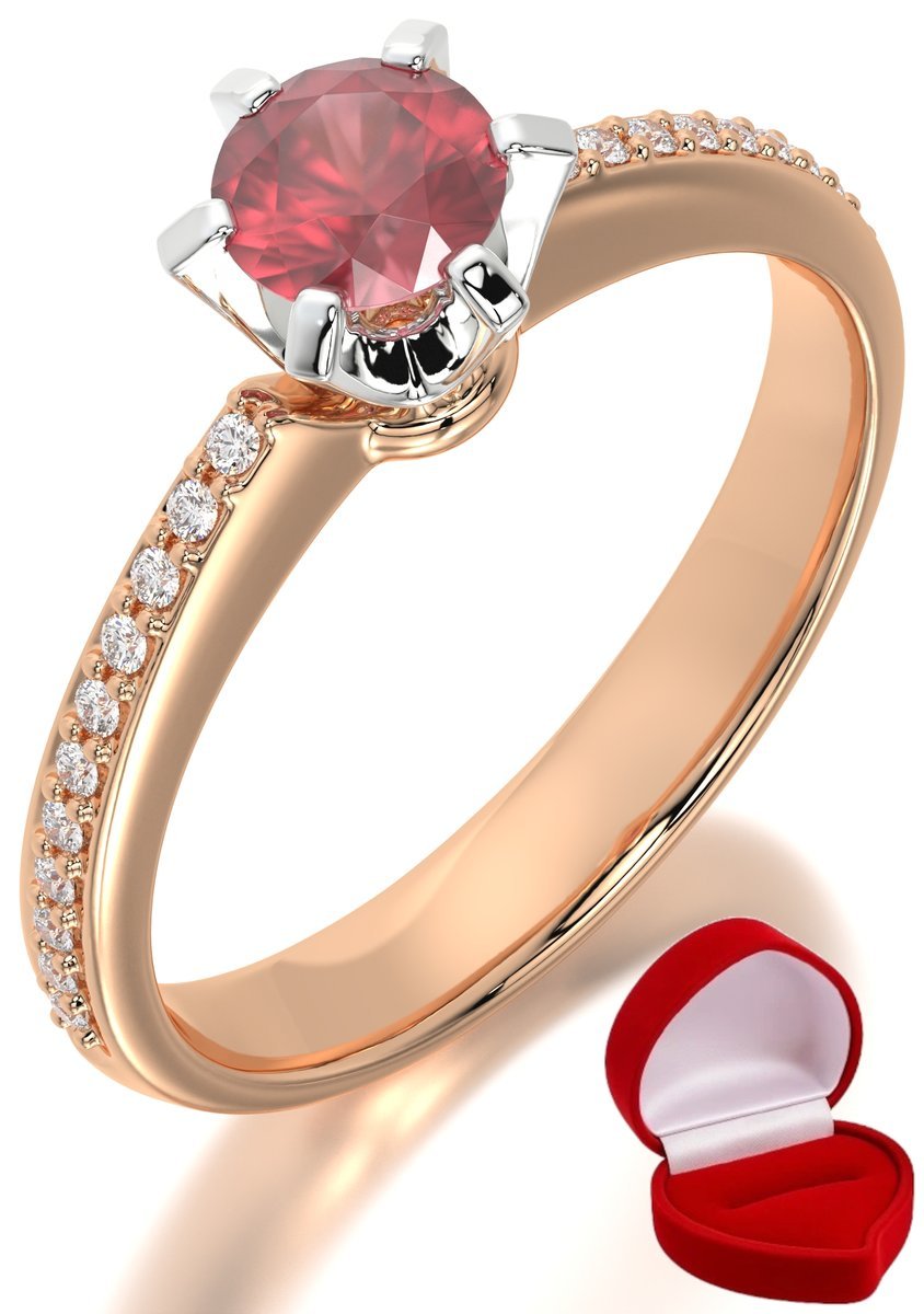 ZŁOTY PIERŚCIONEK ZARĘCZYNOWY 585 14k RUBIN 0,30 ct RÓŻOWE ZŁOTO R18