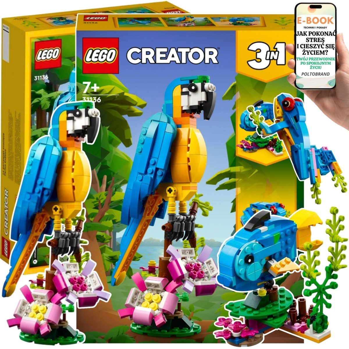 LEGO CREATOR 3w1 - PAPUGA EGZOTYCZNA ŻABA RYBA - LEGO PREZENT + EBOOK-1