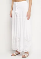 Spódnice - Biała Spódnica Bawełniana Rozkloszowana z Ażurowym Dołem Divilua - miniaturka - grafika 1