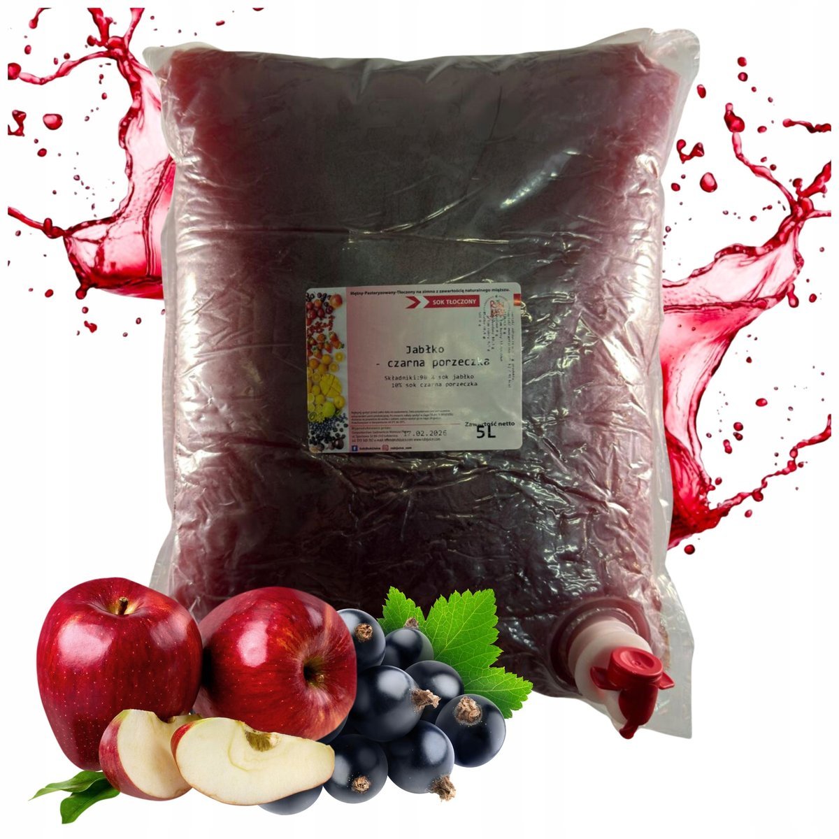 Sok jabłko porzeczka czarna 5l 100% NFC tłoczony bez dodatku cukru
