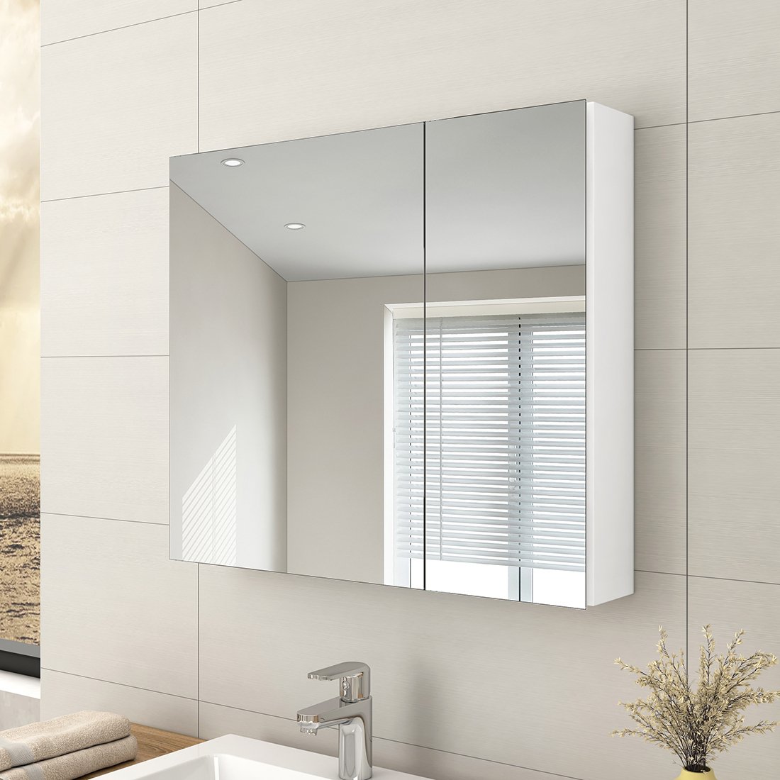 EMKE szafka z lustrem, 75x65cm szafka łazienkowa Szafka łazienkowa z lustrem dwustronnym (biała)