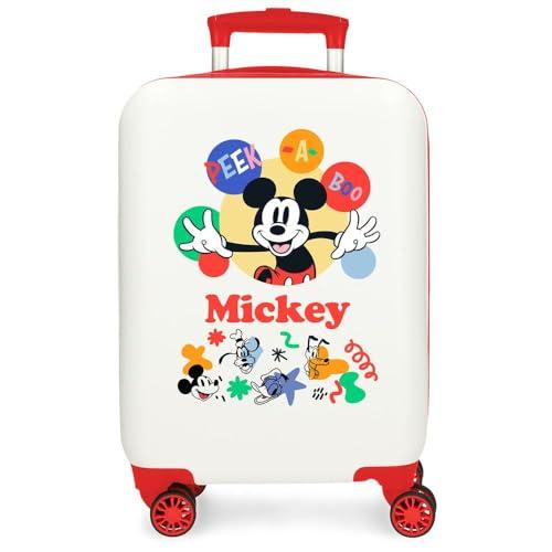 Joumma Disney Mickey Peek a Boo Walizka kabinowa biała 33 x 50 x 20 cm sztywne zapięcie szyfrowe ABS z boku 28,4 l 2 kg 4 koła podwójny bagaż ręczny, biała, walizka kabinowa