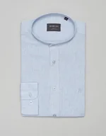 Koszule męskie - Lniana koszula lentane ze stójką 00480 długi rękaw błękit slim fit - miniaturka - grafika 1