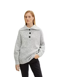 Swetry damskie - TOM TAILOR Damski Sweter z dzianiny oversized Troyer 1034056, 30282 - Concrete Grey Melange, L - grafika 1