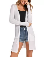 Swetry damskie - Irevial Damskie luźne, luźne kurtki z długim rękawem, kardigan, długie, cienkie, bolerko, z długim rękawem, lekkie letnie kardigan, elegancka kurtka na ramię, na co dzień, biały, L - miniaturka - grafika 1