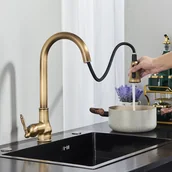 Baterie kuchenne - Retro wyciągana bateria kuchenna, mosiądz i bateria zlewozmywakowa ze stali nierdzewnej 304, wyciągana bateria kuchenna, 3 funkcje - miniaturka - grafika 1