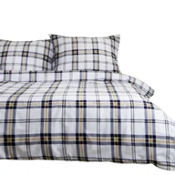 Pościel - Pościel bawełniana 160x200 BAWEŁNA 100% białe tło żółto granatowa kratka - miniaturka - grafika 1