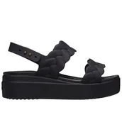 Klapki i japonki damskie - Klapki Crocs Brooklyn Woven Low Wedge 209977-060 - czarne - miniaturka - grafika 1