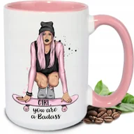 Kubki - Kubek DUŻY BIAŁY Skate Girl RÓŻÓWE UCHO I WNĘTRZE PIĘKNE TOP WIELE WZORÓW - miniaturka - grafika 1