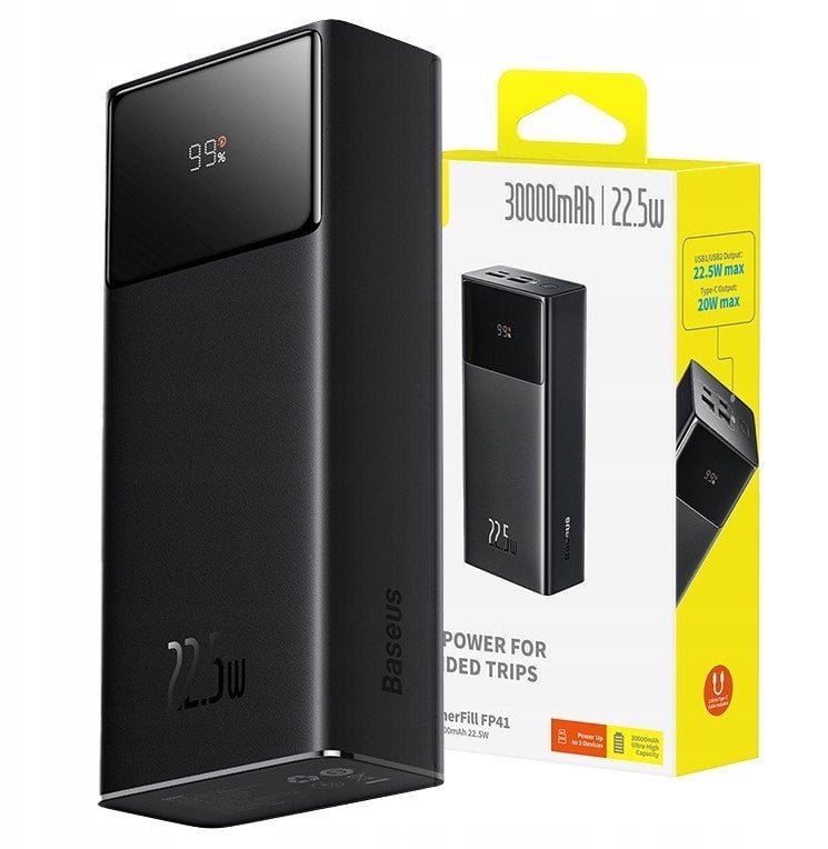 Powerbank Baseus EnerFill FP41 30000mAh 22.5W z kablem Baseus Simple USB-A - USB-C 3A 30cm - czarny