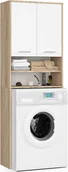 Szafki łazienkowe - Szafka łazienkowa nad pralkę: dwoje drzwi, cztery półki, kolor: dąb sonoma biały, wymiary mebla: szer. 64 cm, wys. 180 cm, gł. 30 cm - miniaturka - grafika 1