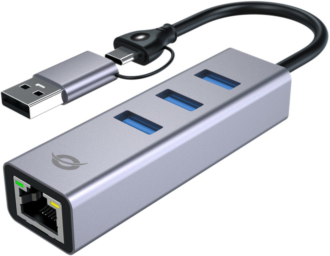 Adapter USB Conceptronic CONCEPTRONIC Adapter USB-C/-A3.0->GbE+3x-A3.0 5Gbs gr ABBY25G