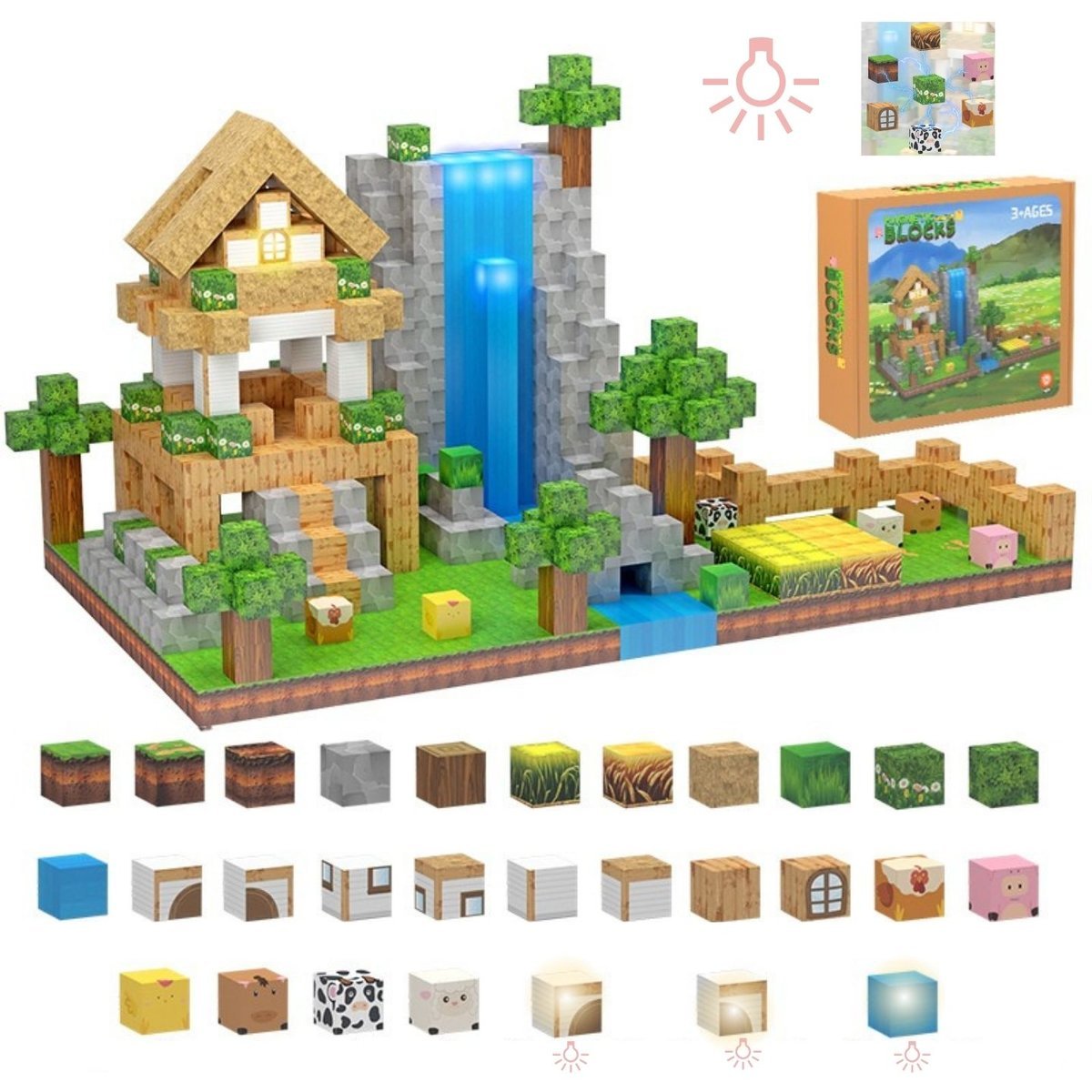 Klocki Magnetyczne Klocki Minecraft Klocki Sześciany Piksele Światło 138 El